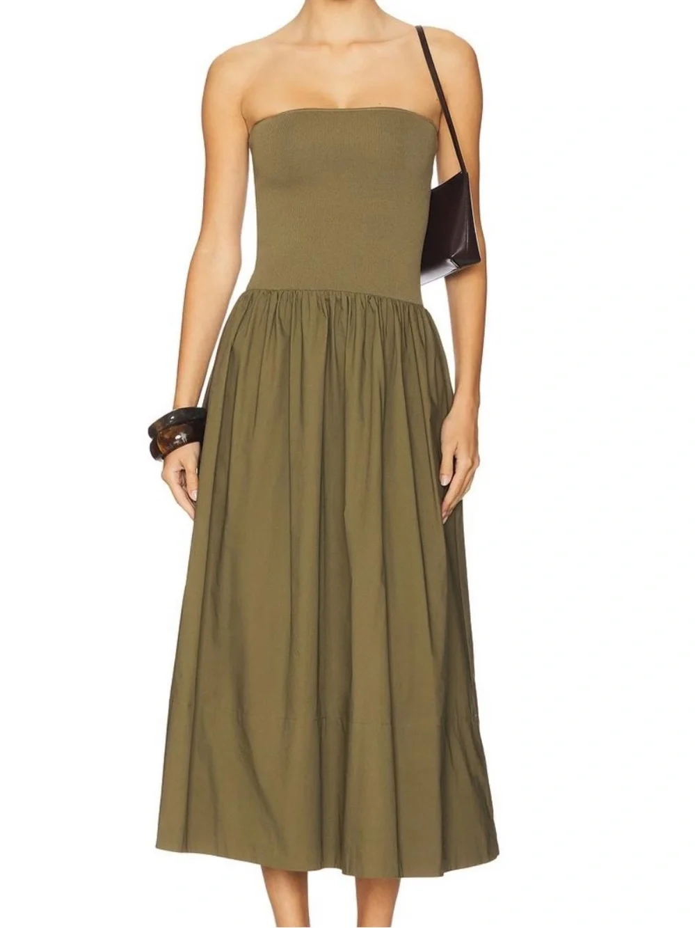 Pistola Mavo Tube Top Dress in Rich Olive, Small - Picture 1 of 6